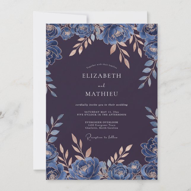 Plum Sapphire Leaf Wedding Invitation (Front)