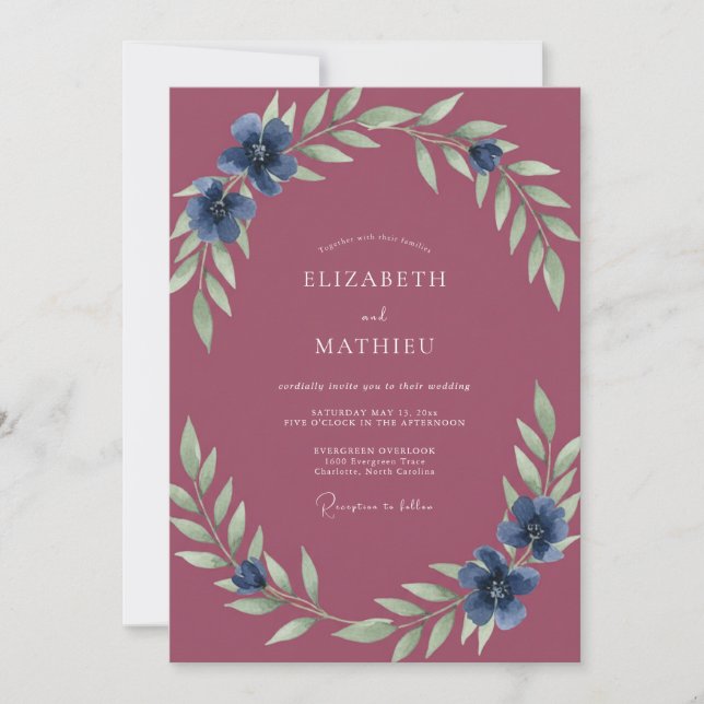 Plum Sapphire Painted Wedding Invitation (Front)