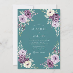 Plum Serene Floral Wedding Invitation
