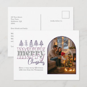 Plum & Silver Cosy Arch Photo Merry Christmas Holiday Postcard