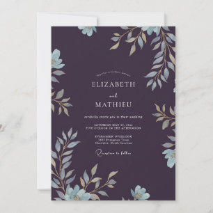 Plum Silver Foliage Muted Eucalyptus Wedding Invitation