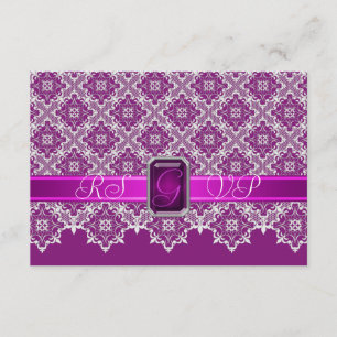 Plum & Silver Lace Jewelled RSVP Invitation
