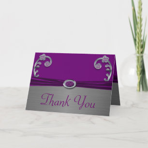 Plum & Silver Metallic Flourish Thank You Card