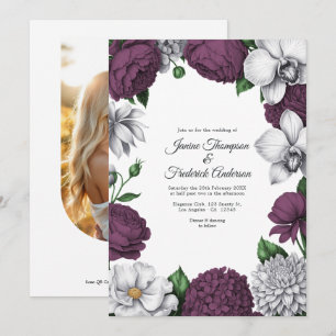 Plum & Silver Watercolor Floral Wedding Invitation