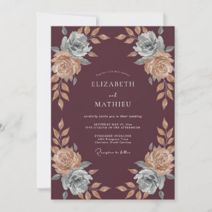 Plum Slate Rose Wedding Invitation