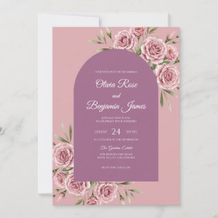 Plum Soft Pink Petal Wedding Invitation