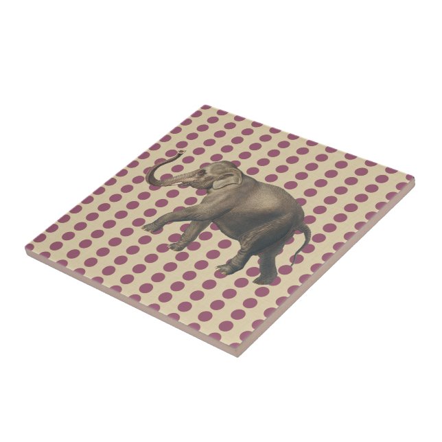 Plum Spice Moods Dots with Elephant Ceramic Tile (Side)