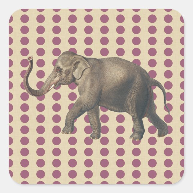 Plum Spice Moods Dots with Elephant Square Sticker (Front)
