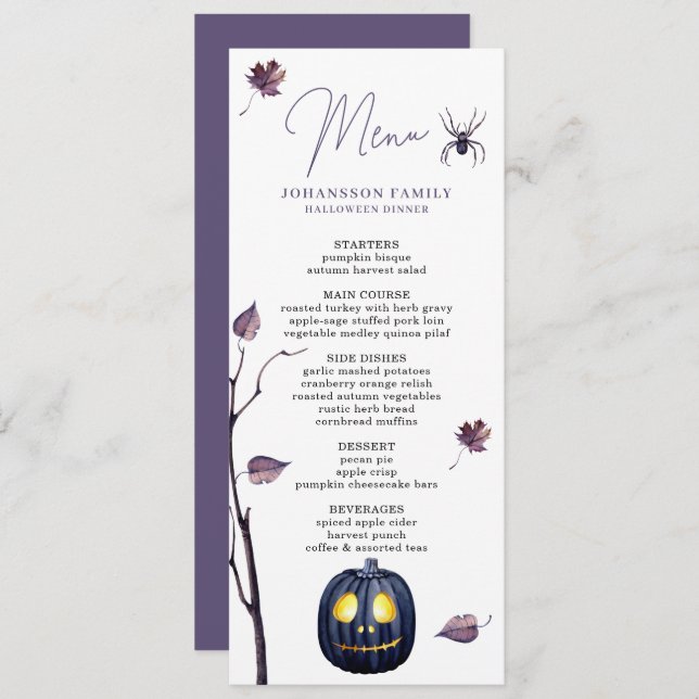 PLUM SPOOKY PUMPKIN SPIDER AUTUMN LEAF HALLOWEEN  MENU (Front/Back)