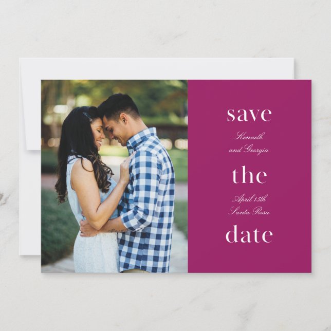 Plum Stacked Wording Minimalist Save-The-Date (Front)