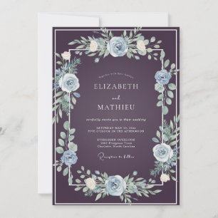 Plum Steel Greenery Wedding Invitation