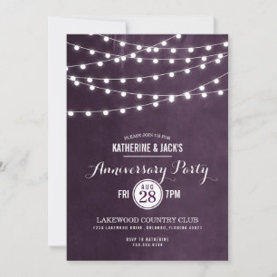 Plum String Lights Anniversary Party Invitation