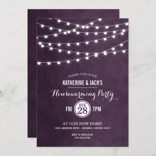 Plum String Lights Housewarming Party Invitation