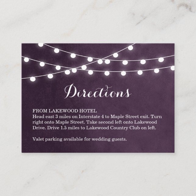 Plum String Lights Wedding Directions Insert (Front)