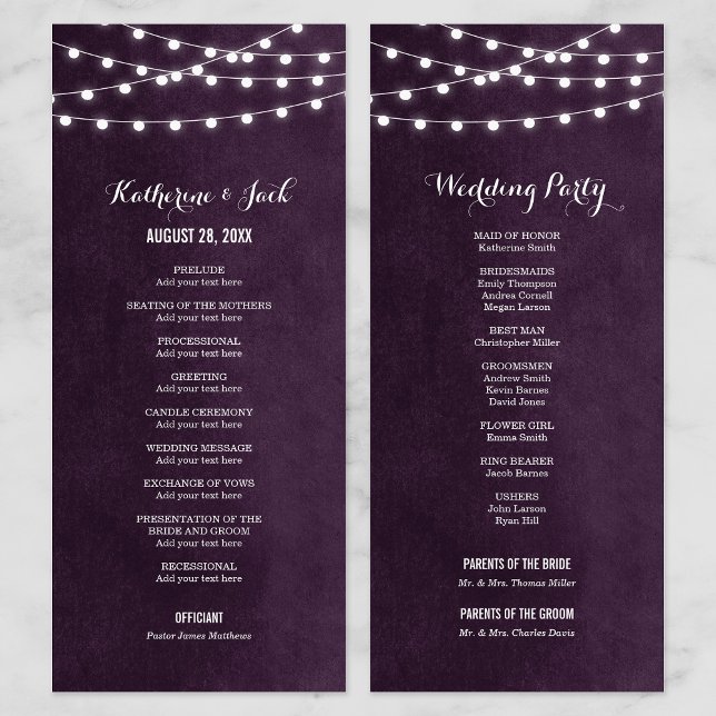 Plum String Lights Wedding Program (Creator Uploaded)