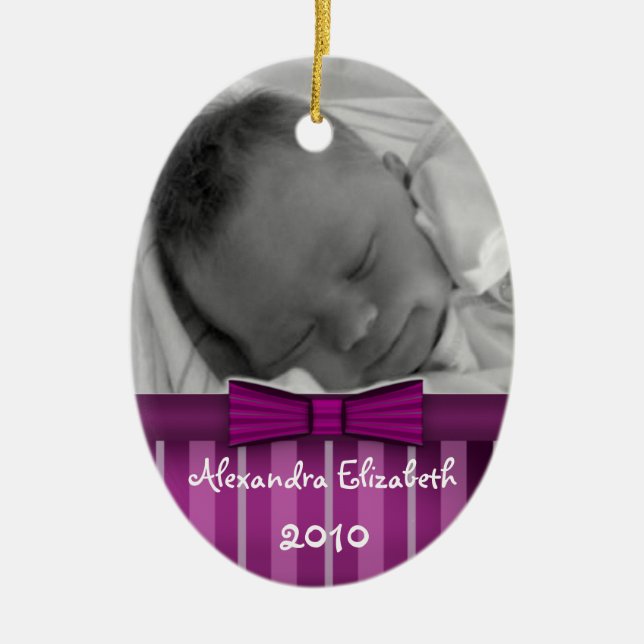 Plum Stripes Baby's First Christmas Tree Ornament (Front)