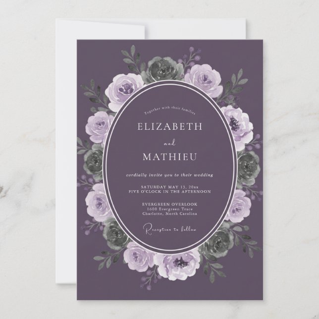 Plum Succulent Wreath Wedding Invitation (Front)