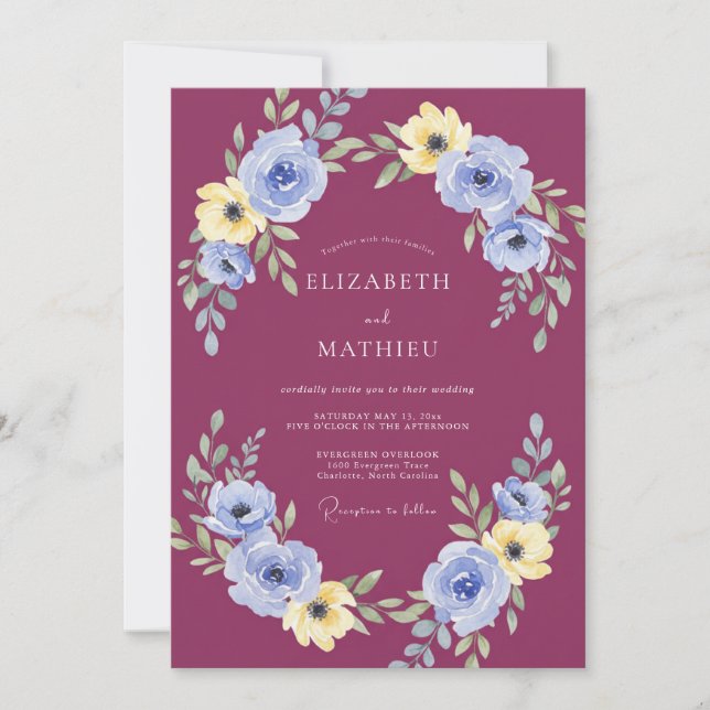 Plum Sumptuous Botanical Wedding Invitation (Front)