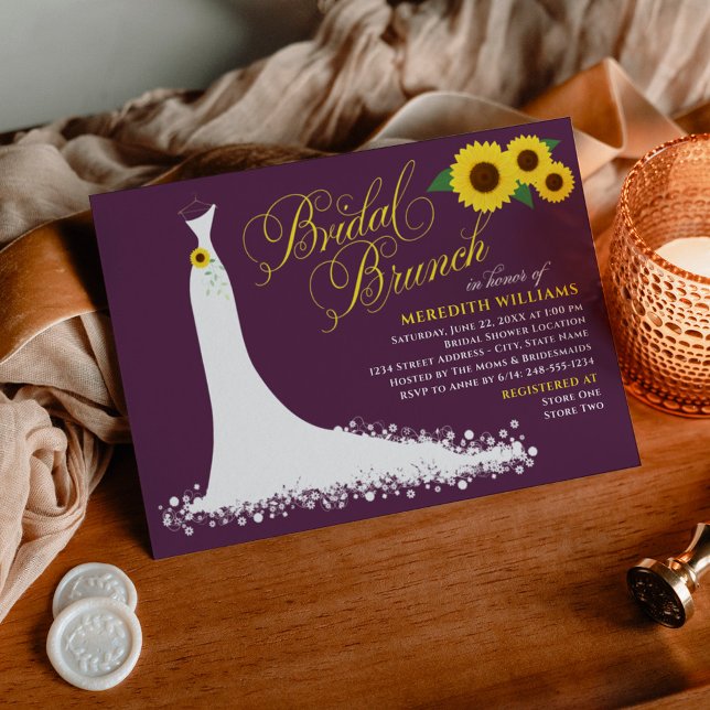 Plum Sunflower Wedding Gown Bridal Brunch Invitation (Creator Uploaded)