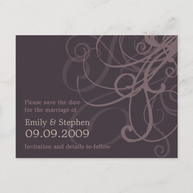 Plum Swirls • Save the Date Postcard (Front)