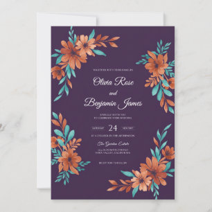Plum Teal Lily Wedding Invitation