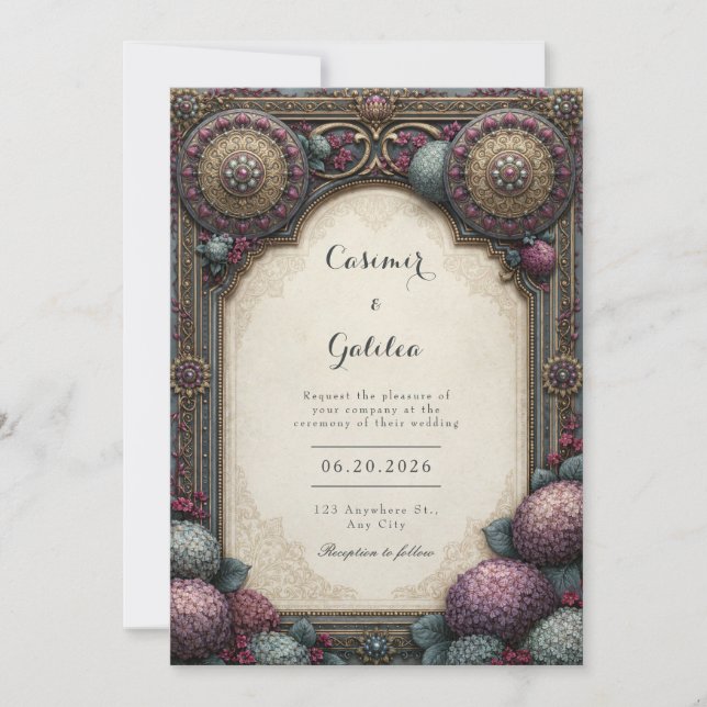 Plum Teal Mandala Wedding Invitation (Front)