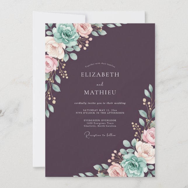 Plum Teal Painted Wedding Invitation (Front)