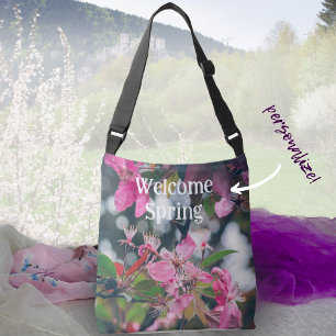 Plum Tree Branch with Pink Flowers Crossbody Bag