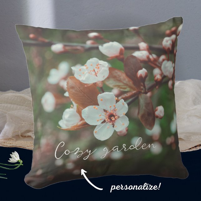 Plum Tree Branches with White Flowers Cushion (Creator Uploaded)
