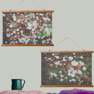 Plum Tree Branches with White Flowers Hanging Tapestry