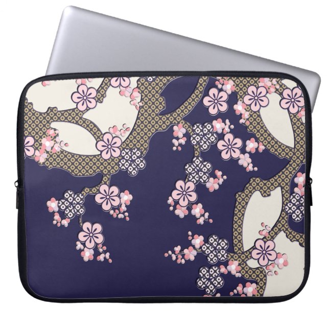 Plum tree flowers traditional japanese textile laptop sleeve (Front)