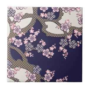 Plum tree flowers traditional japanese textile tile