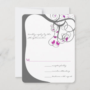 Plum Tree Swirls Love Birds Wedding Invitation