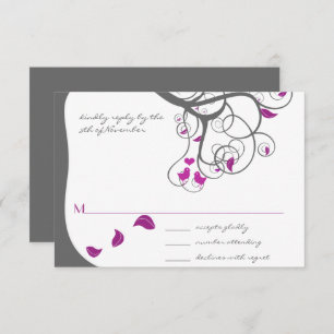 Plum Tree Swirls Love Birds Wedding Invitation