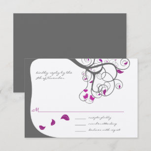 Plum Tree Swirls Love Birds Wedding Invitation