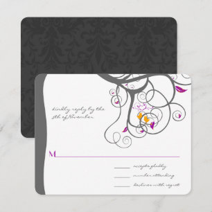 Plum Tree Swirls Love Birds Wedding Invitation