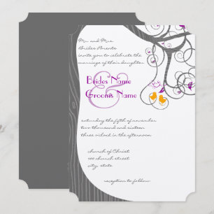 Plum Tree Wood Grain Love Birds Wedding Invitation