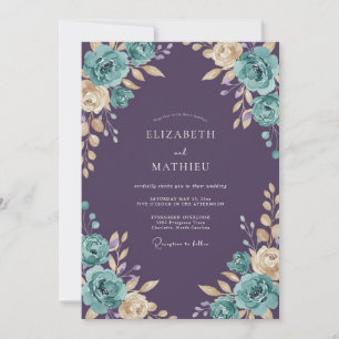 Plum Turquoise Ranunculus Soft Eucalyptus Wedding Invitation