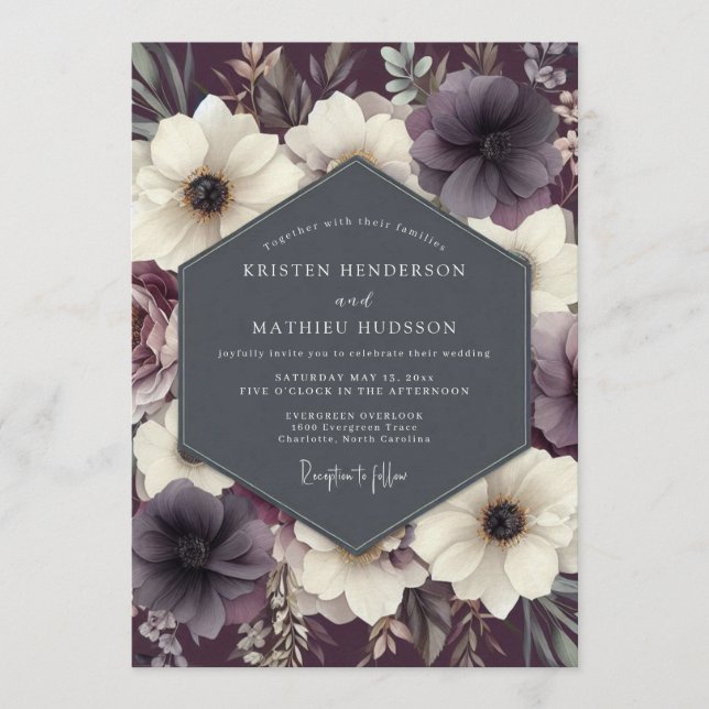 Plum Twilight Anemone Wedding Invitation (Front)