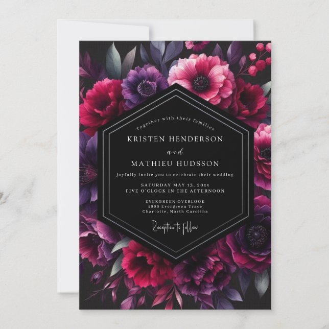 Plum Umbral Bloom Wedding Invitation (Front)