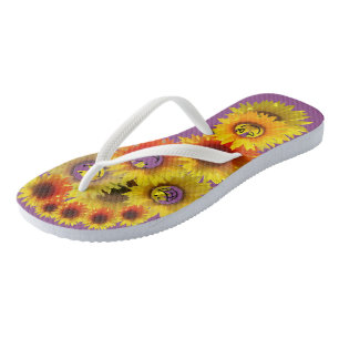 Plum Unisex Sunflower Flip Flops