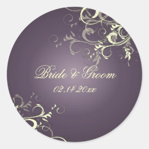 Plum vanilla swirls wedding stickers