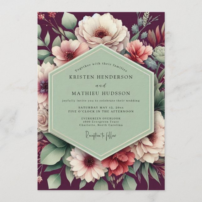 Plum Verdant Bloom Wedding Invitation (Front)