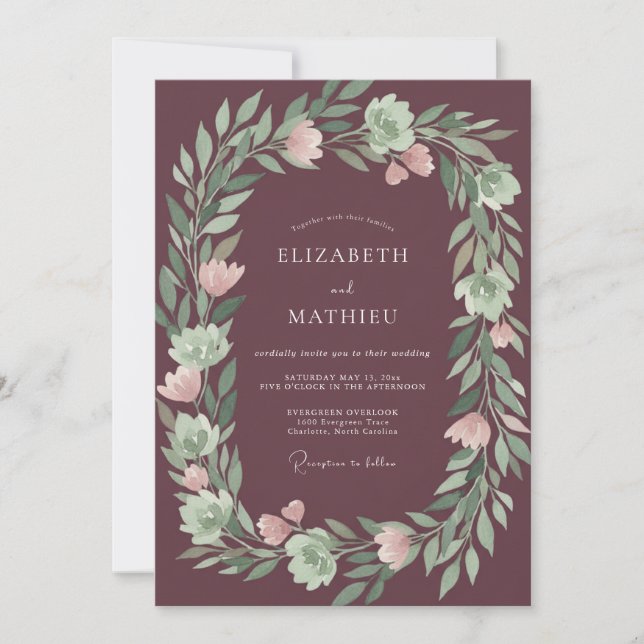 Plum Verdant Floral Wedding Invitation (Front)