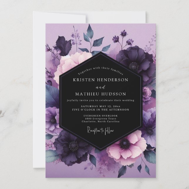 Plum Vesperal Bloom Wedding Invitation (Front)