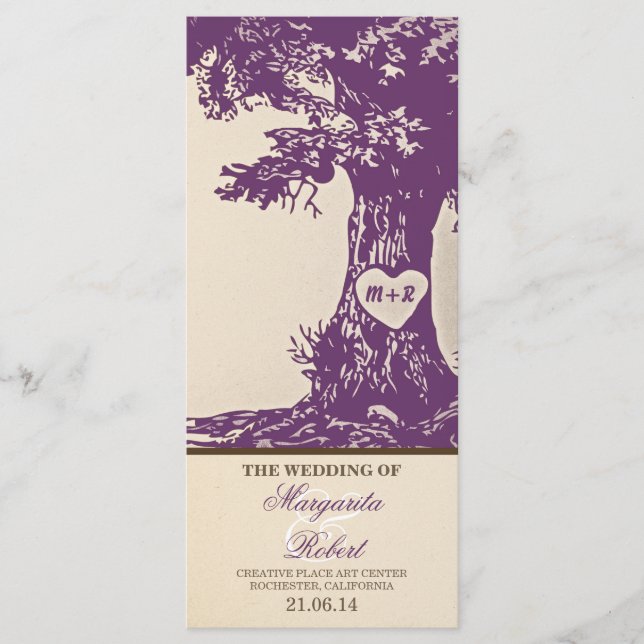 plum vintage love tree wedding programs (Front)
