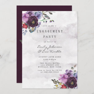 Plum Violet Chic Peony Engagement Party Invitation