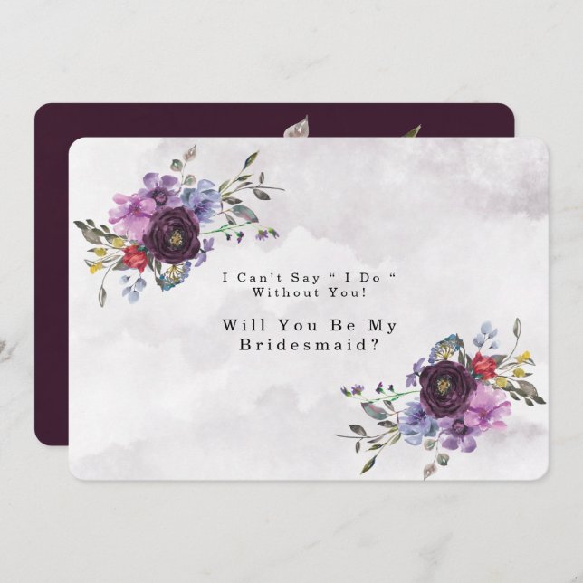 Plum Violet Chic Peony Will You Be My Bridesmaid Invitation (Front/Back)