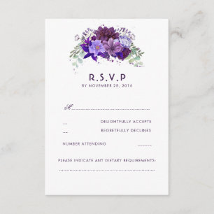 Plum Violet Flowers Elegant Wedding RSVP Card