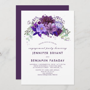 Plum Violet Purple Floral Elegant Engagement Party Invitation